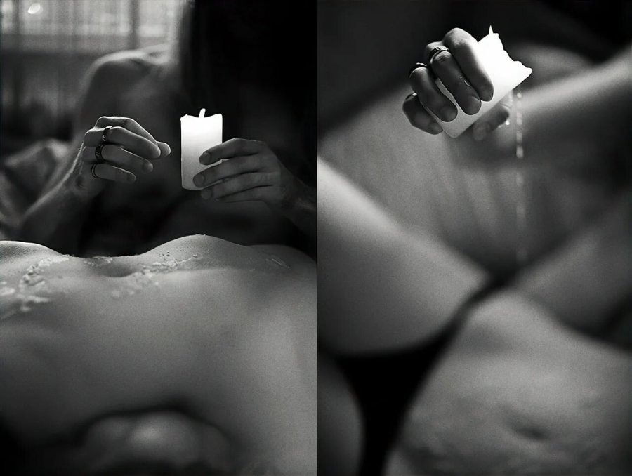 Erotic photo shoot with candles