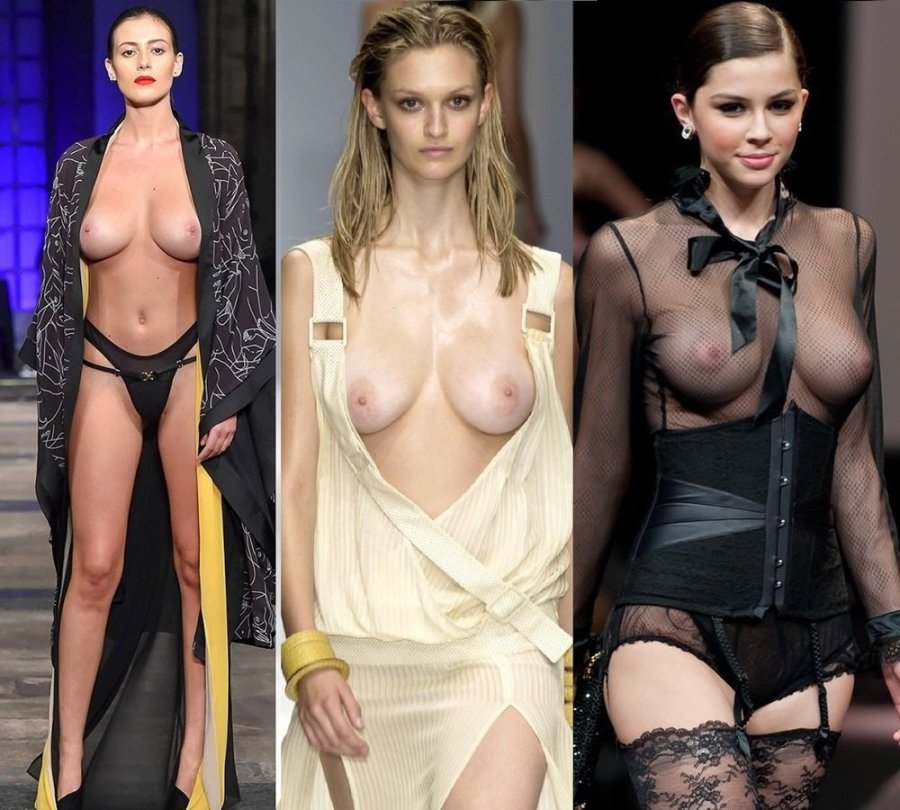 Naked fashion models on the catwalk