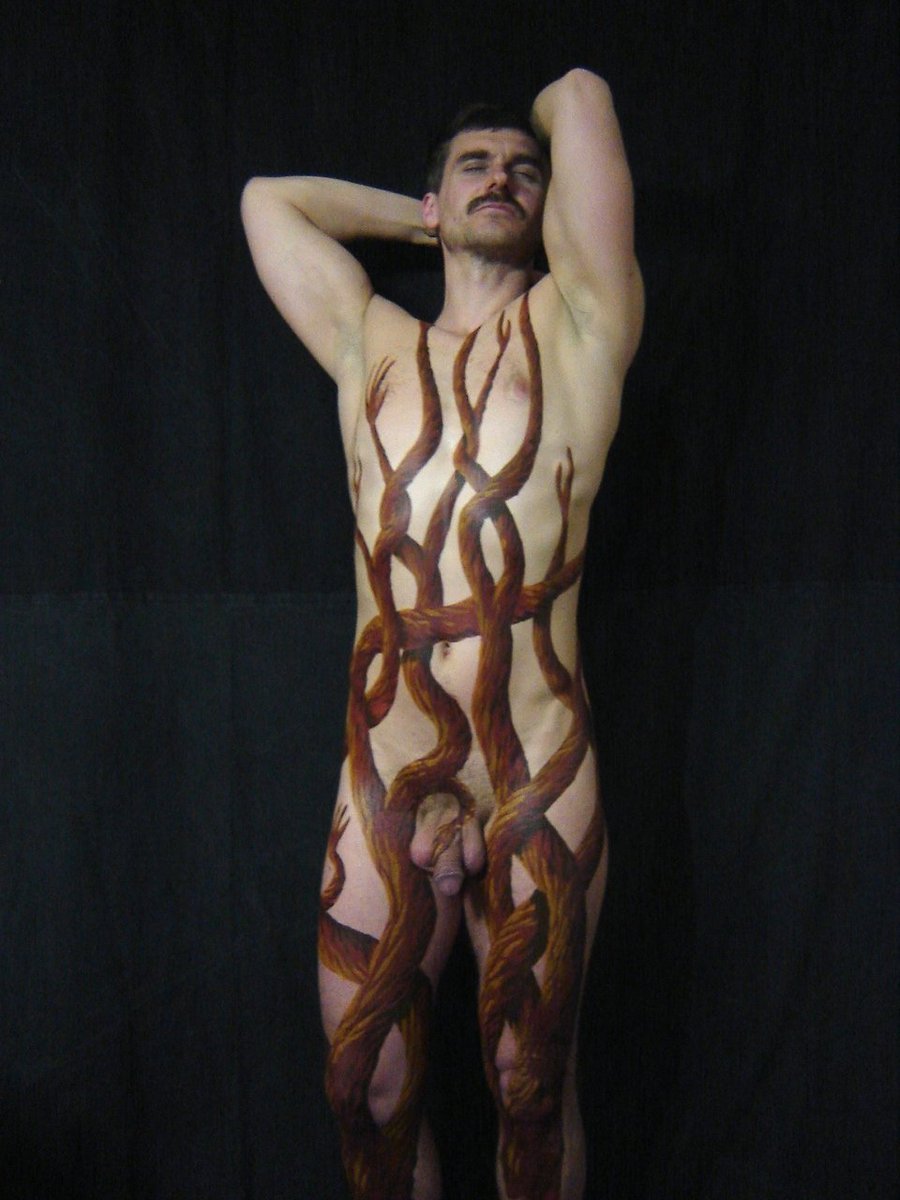 Male body painting on the naked