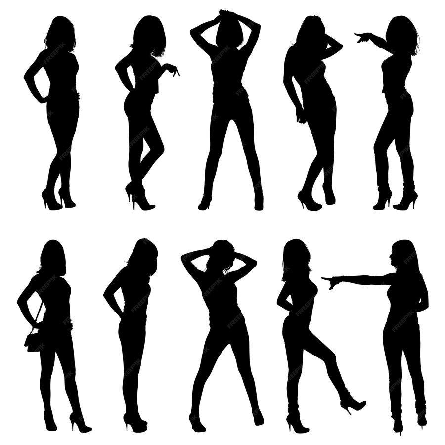 Girl in different poses silhouette