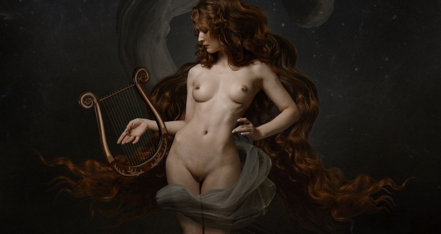 Very long hair nude art