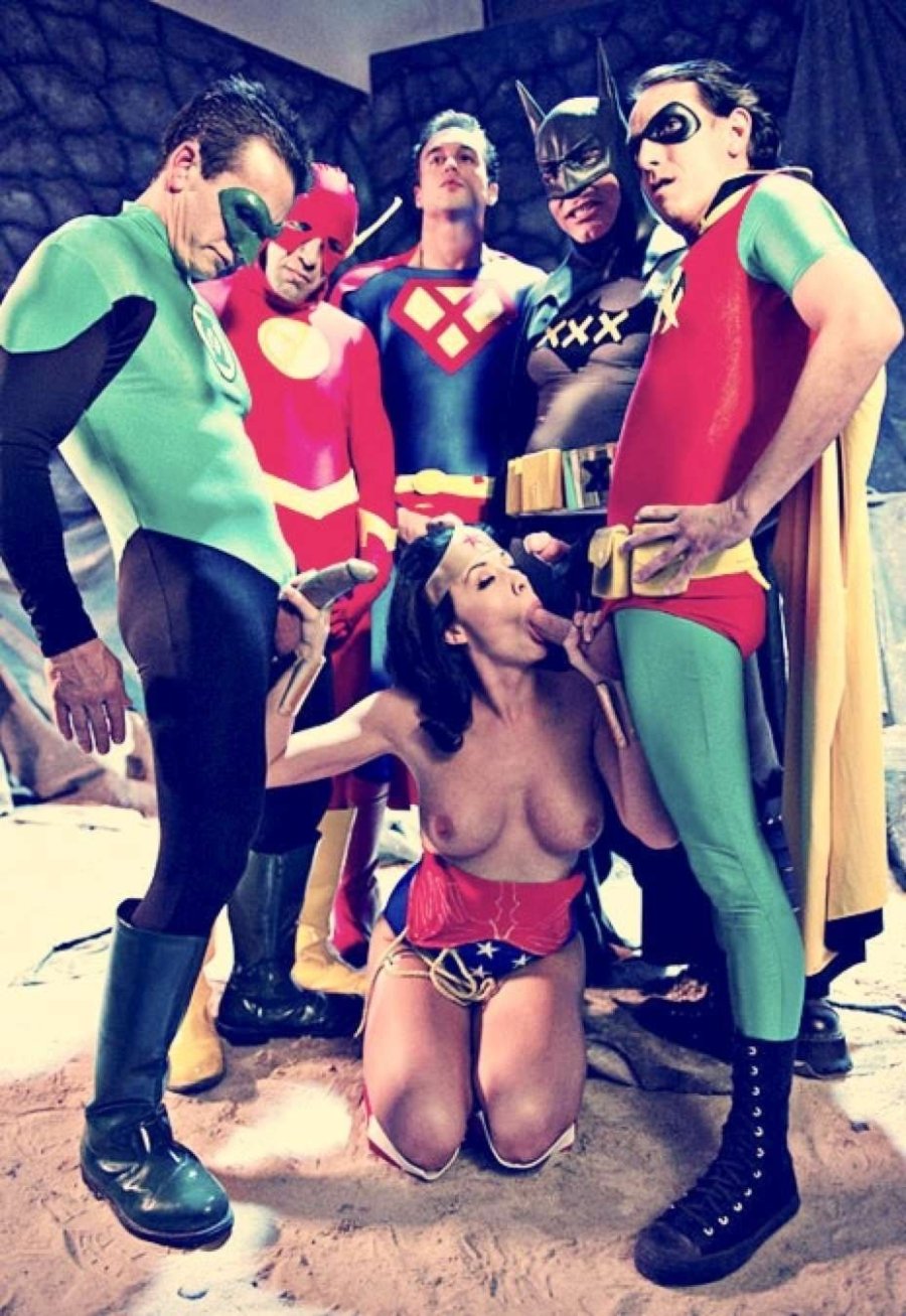 Naked in superhero costumes