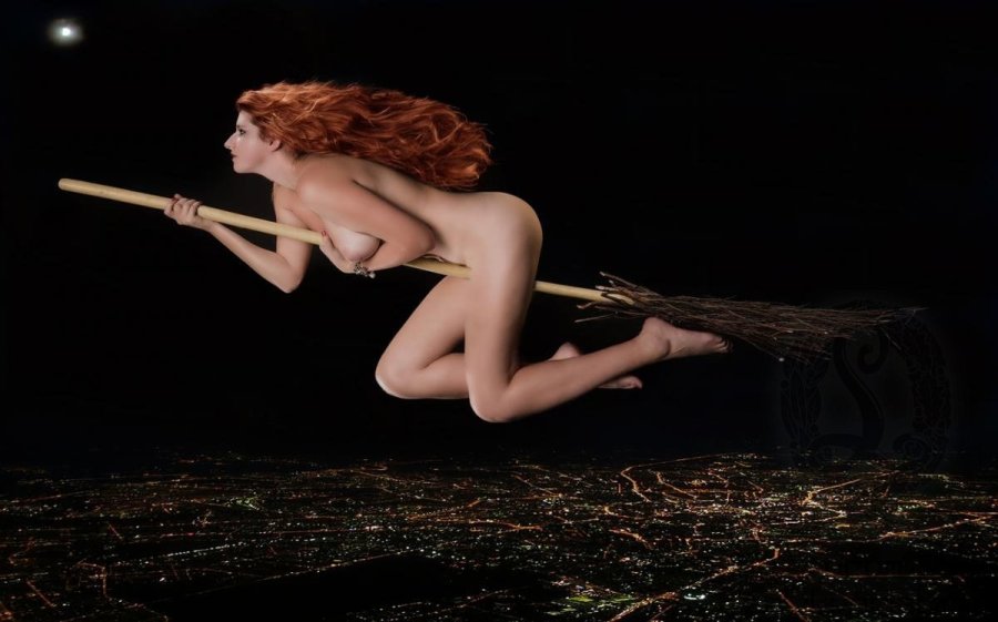 Naked witch on a broom