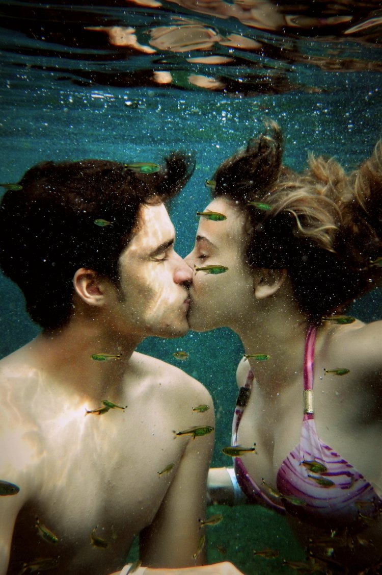 Girls in a bikini underwater