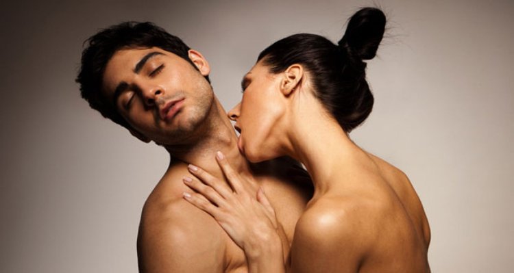 Kiss in the neck of a man