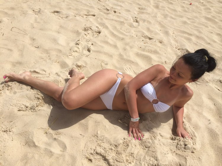 Dasha Doshik on the beach in a swimsuit at sea excellent quality