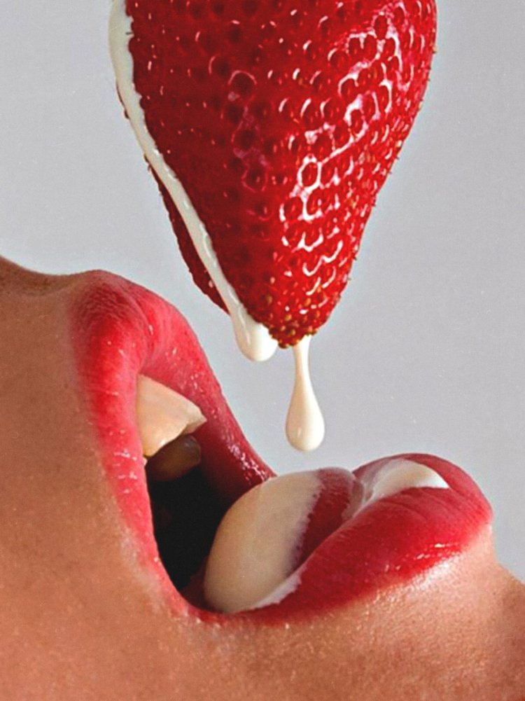 Photo shoot with cream and strawberries