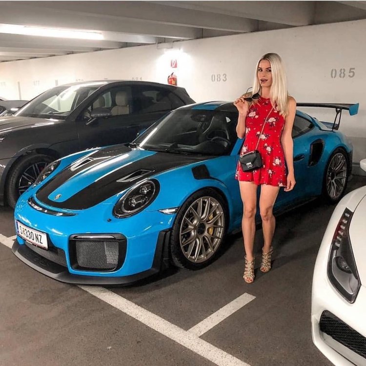 Blue Porsche and Girl