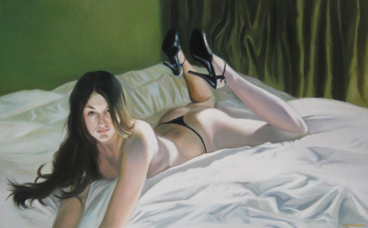 Painting girl on the bed